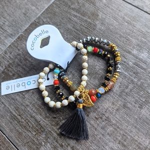 ANTHRO COCOBELLE Ojai 3 Strands Beaded Tassel Bracelet Crystal